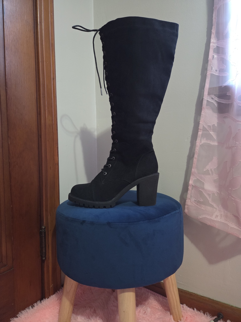 torrid Black Lace-Up Knee-High Block Heel Boots